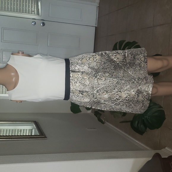 Donna Ricco s butter soft cream upper metallic snakeskin poof skirt sparkly midi - Picture 1 of 7